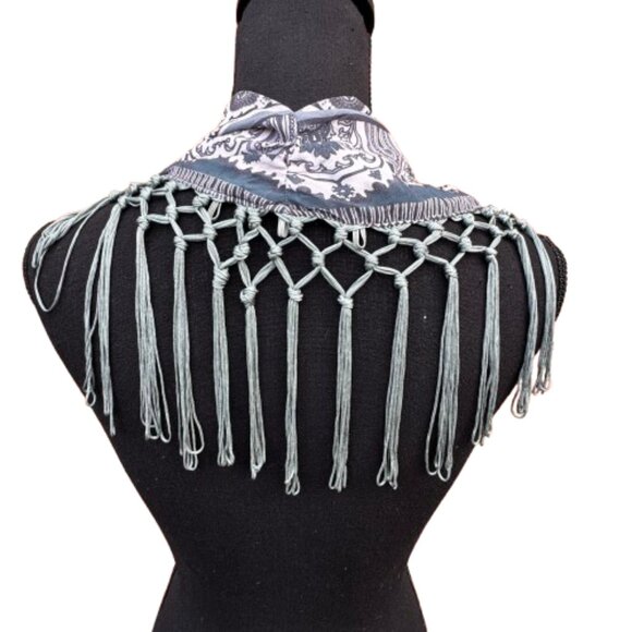 Infinity Fringed Silky Scarf Boho Festival Gray Green Paisley Print - Picture 2 of 2